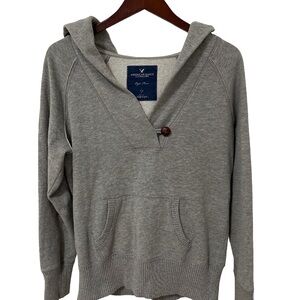 Casual American Eagle Outfitters Heather Gray V Neck Hooded Sweatshirt